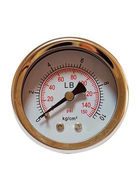 供应不锈钢压力表无油304轴向带平夹半钢横装YB50ZU 10kg 150psi