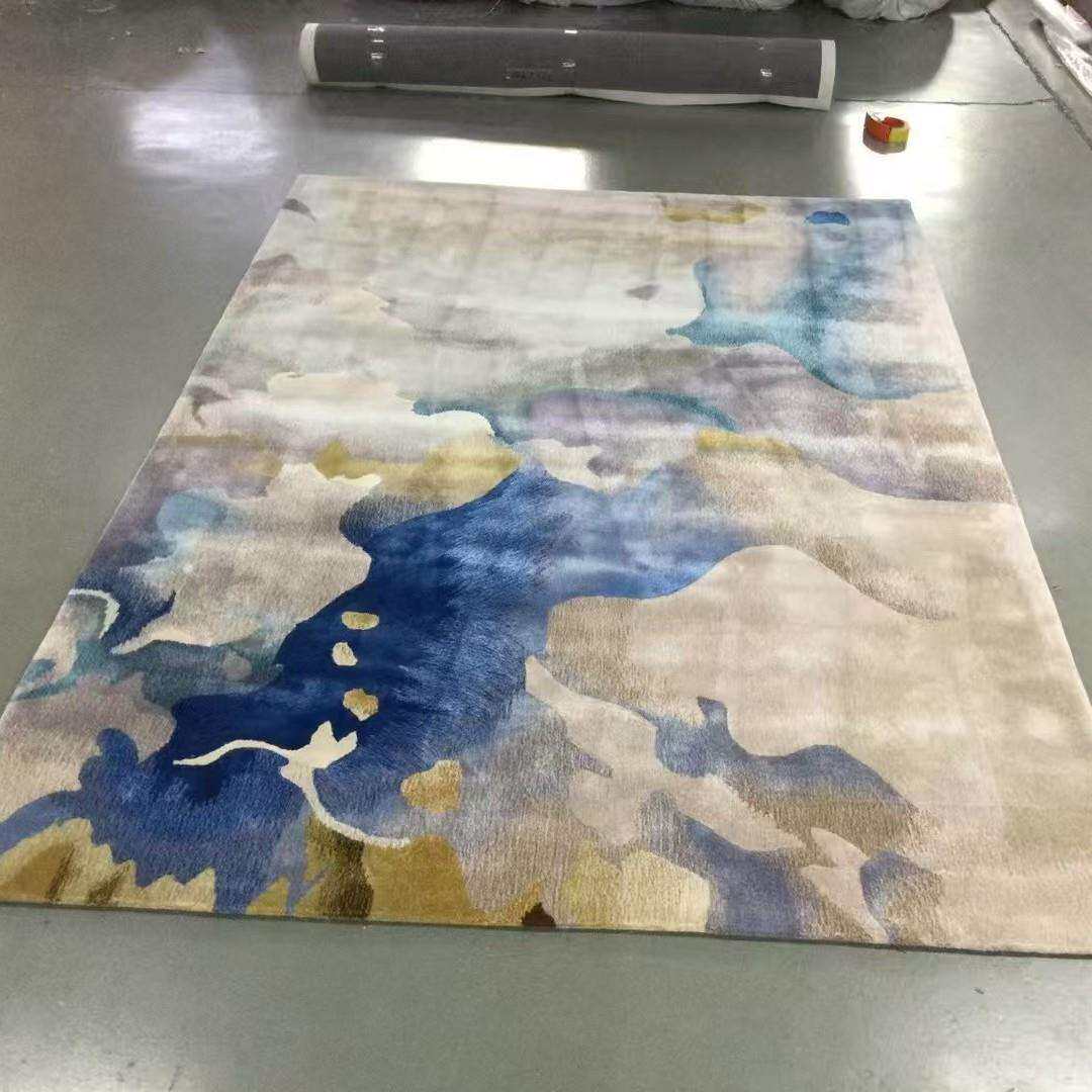 竹纤维地毯客厅高级轻奢渐变天丝手工羊毛加丝别墅卧室床尾毯