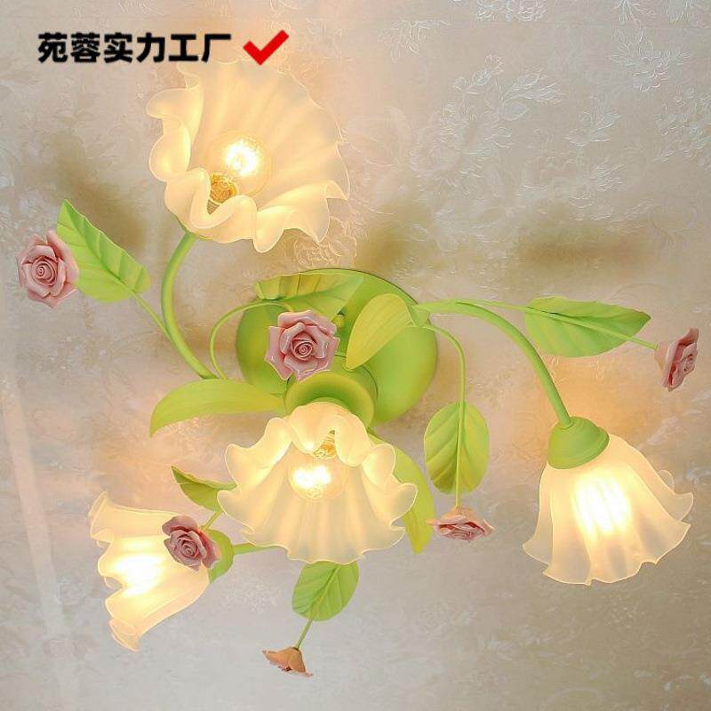 韩式田园绿色led客厅卧室女孩房间吸顶灯温馨公主新房花灯花草灯