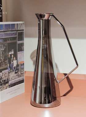 晶淳 高硼硅离子镀灰色手把壶 单支插花小口花瓶装饰多用途现代风