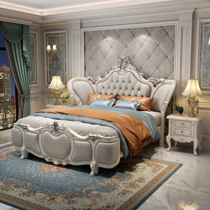 欧式实木床主卧1.8米大床现代简约双人床奢华高档白色雕花婚床