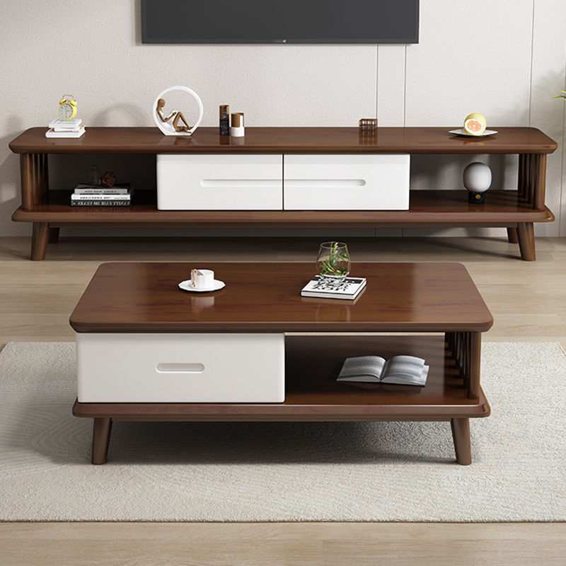北欧实木电视柜大小户型客厅茶几现代简约实木电视柜储物落地柜