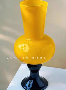 橙色高脚花瓶 中古风摆件琉璃水养插花 装饰高品质玻璃花器