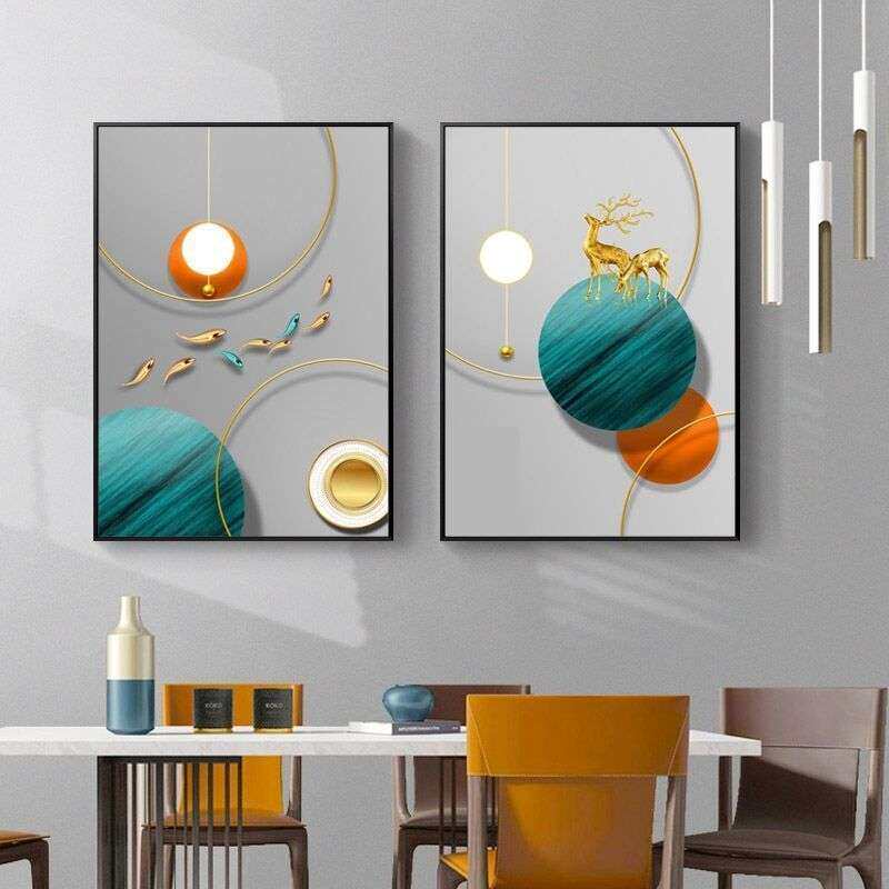 新款餐厅装饰画晶瓷镶钻现代简约创意组合壁画饭厅厨房有框挂画