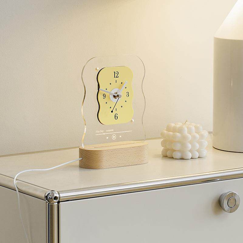 WOZOOM屋准玄关摆件小夜灯座钟表卧室时钟床头氛围睡眠灯装饰品