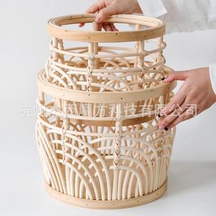 天然藤条木片收纳筐植物花盆装饰筐杂物收纳小圆筒自然风格家居