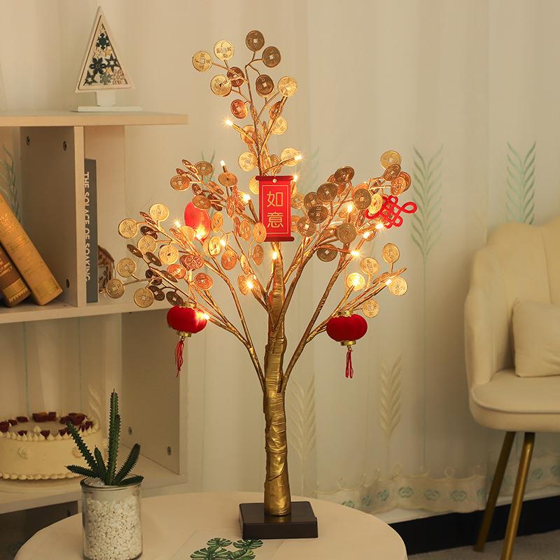 新款led铜线灯摇钱树灯节日氛围装饰灯春节喜庆房间氛围布置