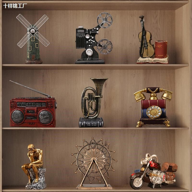 复古电话机留声机摆件美式客厅酒柜柜子装饰品书柜书架工艺品摆设