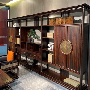 ft新中式大班台老板桌办公桌实木乌金木书桌书柜总裁桌办公室家具