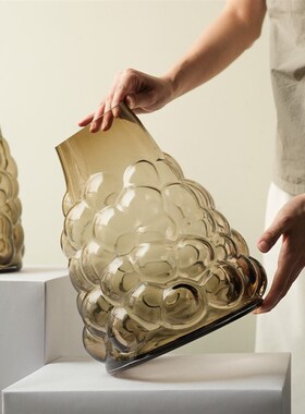 创意冰岛玻璃花瓶咖色风客餐厅卧室泡泡花瓶插花氛围装饰品摆件