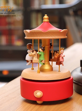实木纯手b工卡通风儿童房装饰摆件毕业送礼摆件音乐盒八音盒摆件