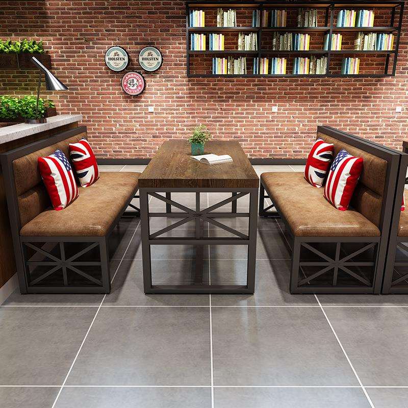 工业风酒吧桌椅组合清吧烧烤店餐馆六人桌子餐桌酒馆复古卡座沙发