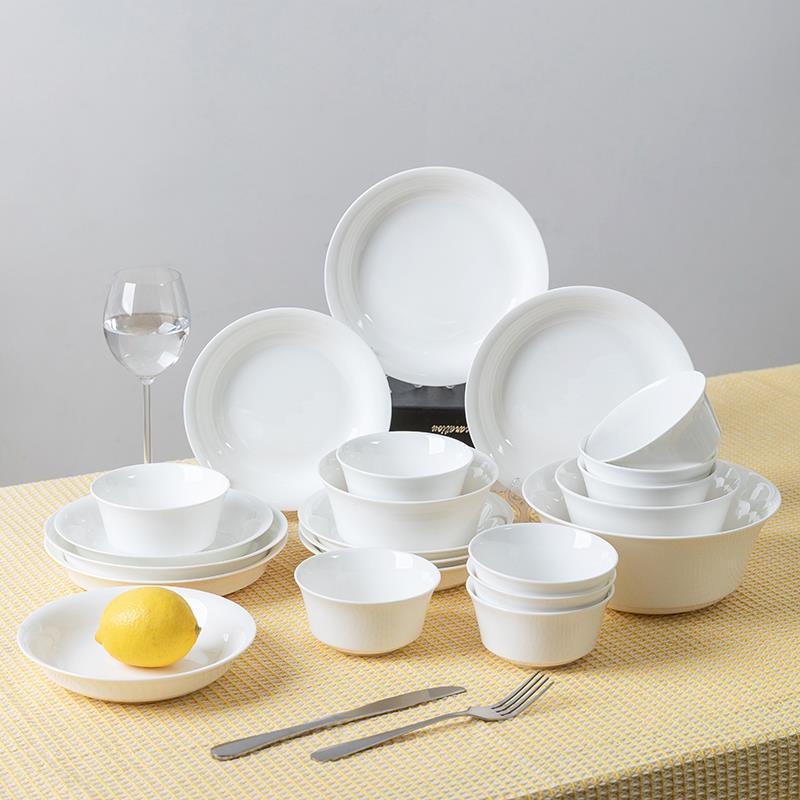 陶瓷高温釉下彩纯白骨瓷餐具白色饭碗家用盘子碟汤碗面碗