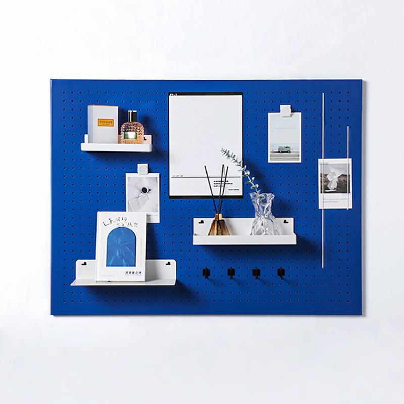 克莱因蓝色铁艺洞洞板现代简约金属桌面收纳整理架免打孔置物架