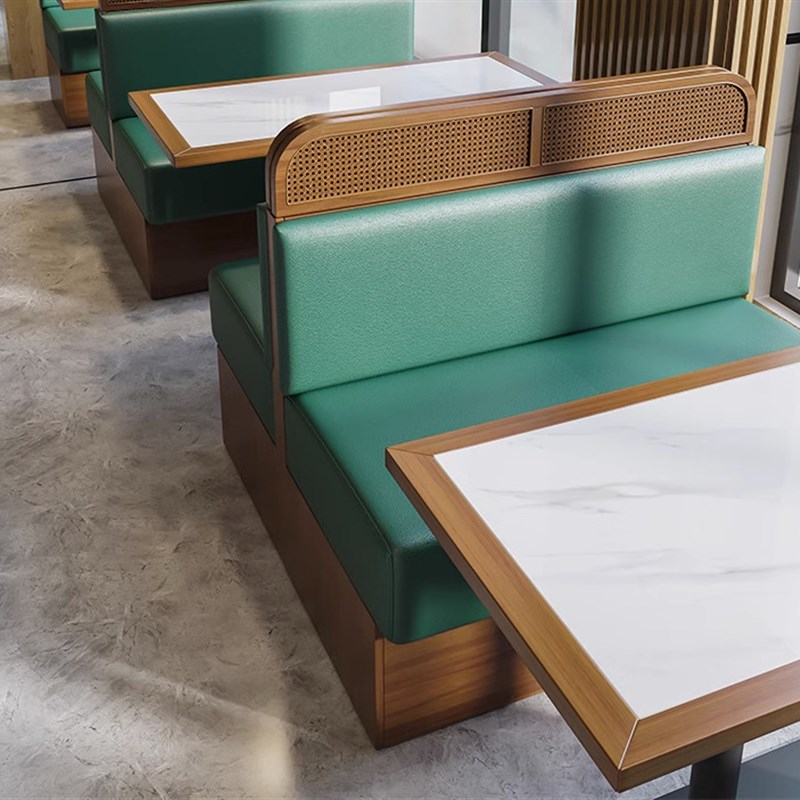 主题编藤实木靠墙卡座餐饮餐厅沙发连锁饭店高档餐Z馆餐桌椅子