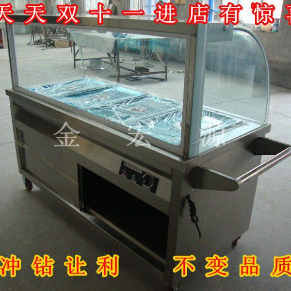 玻璃罩快餐保温售菜台售饭台粥车带脚轮拉门不锈钢展柜3到14格