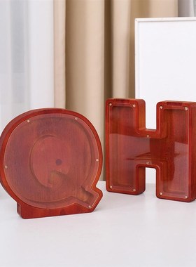 网红木制b英文字母存钱罐家居装饰卡通透明礼物存钱罐木制装饰品