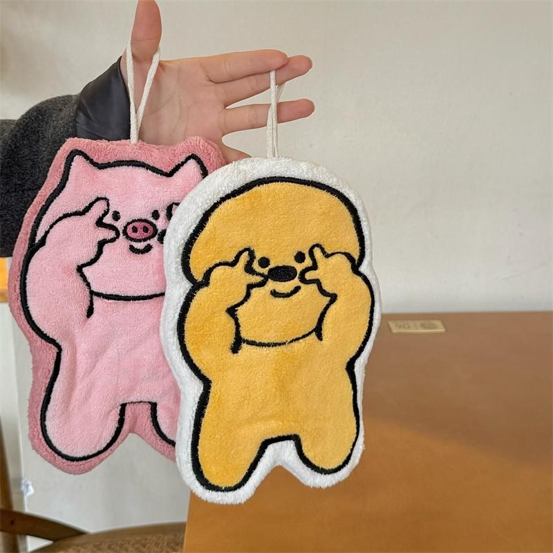 比耶小狗可爱浴室擦手q巾珊瑚绒可挂式吸水卡通厨房抹布家用速干