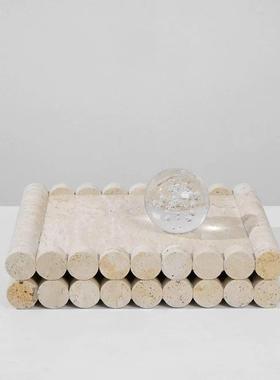 现代轻奢洞石大理石托托盘摆件样板房样品屋展示中心客厅酒店创意