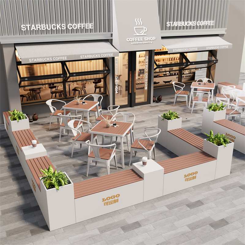 门店外摆桌椅户外咖啡厅奶茶店餐厅围栏隔断室外休闲长椅花箱组合