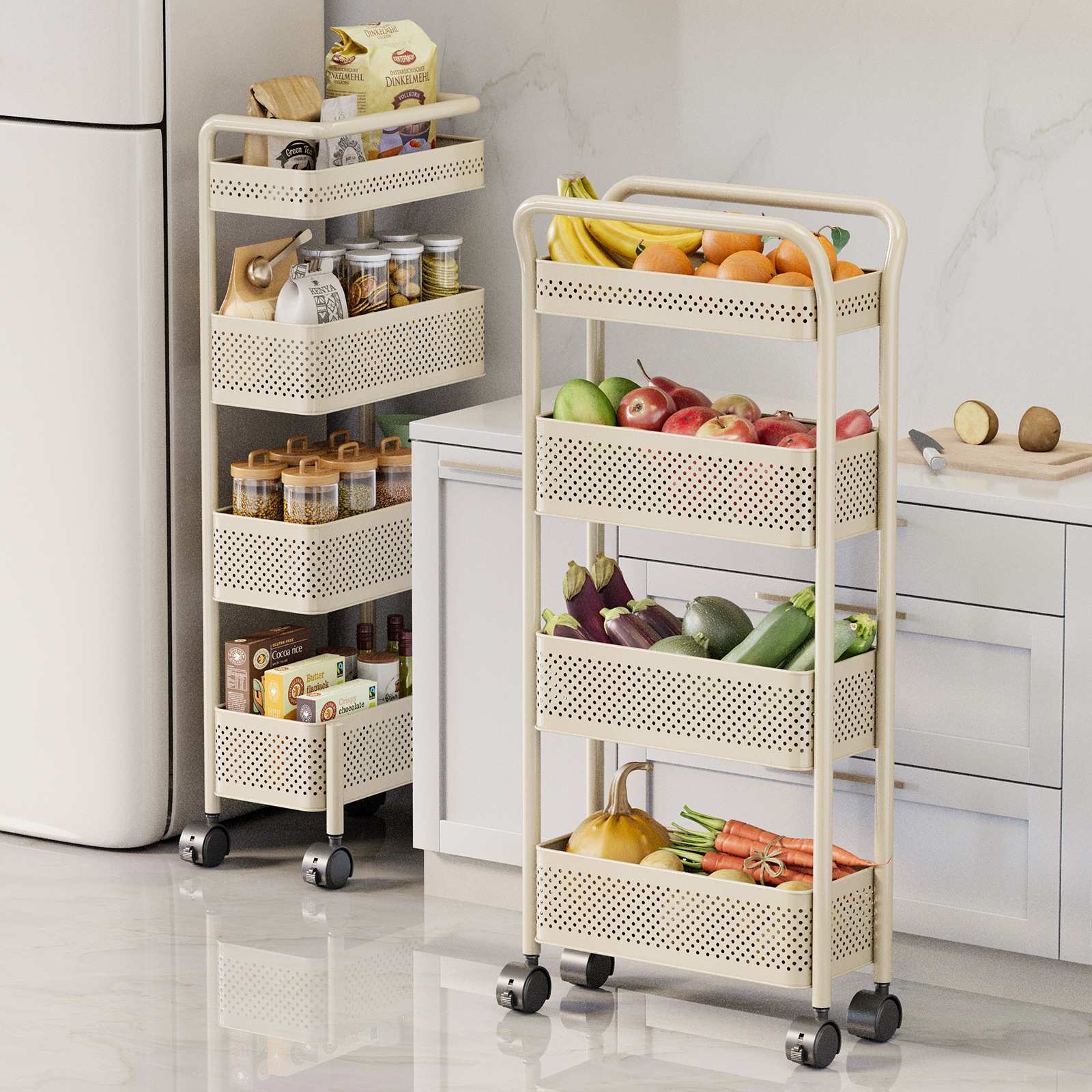 厨房夹缝冰箱置物架侧收纳菜篮子小推车落地多层储物架抽拉可移动