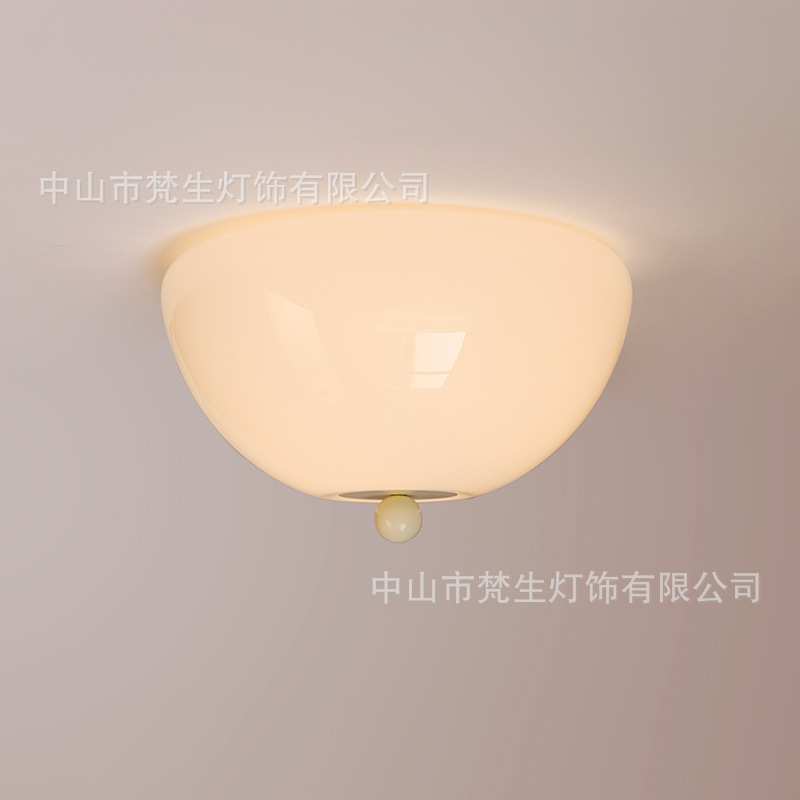 北欧简约卧室中古风吸顶灯现代法式浪漫轻奢书房复古奶油玻璃灯具