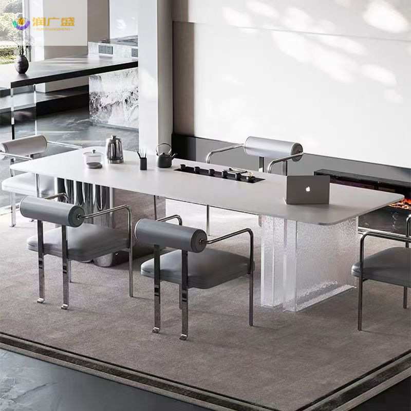 润广盛意式亚克力轻奢岩板茶桌椅组合办公室茶台家用现代简约茶桌