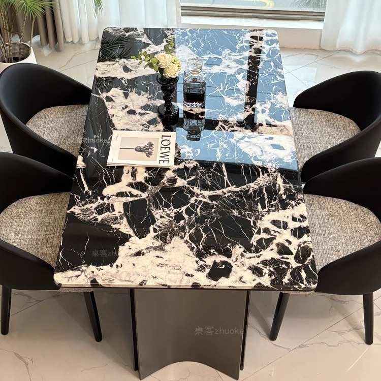 大理石餐桌轻奢高端现代简约天然微晶石超晶石奢石饭桌