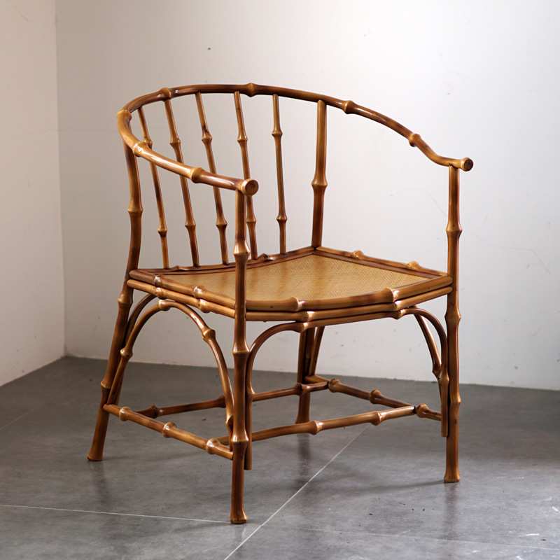 大漆筇竹带扶手圈椅 明式家具原竹休闲靠背竹椅茶椅主人椅客椅