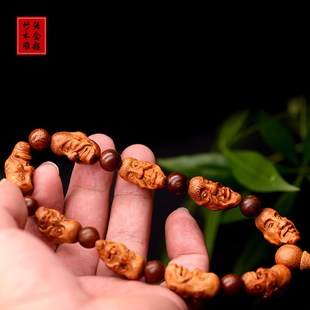 竹根雕刻罗汉手串老竹雕怪脸九罗汉手持弥勒丑脸喜怒哀乐愁手链
