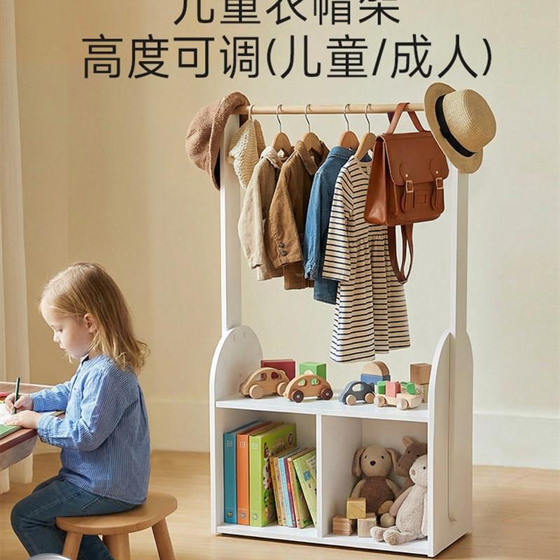 儿童落地式实木衣帽架进门玄关换鞋凳收纳柜一体挂衣帽.架卧室室