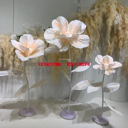 婚庆道具手绘花纸花pvc立杆路引三件套婚礼酒店舞台布置橱窗装饰