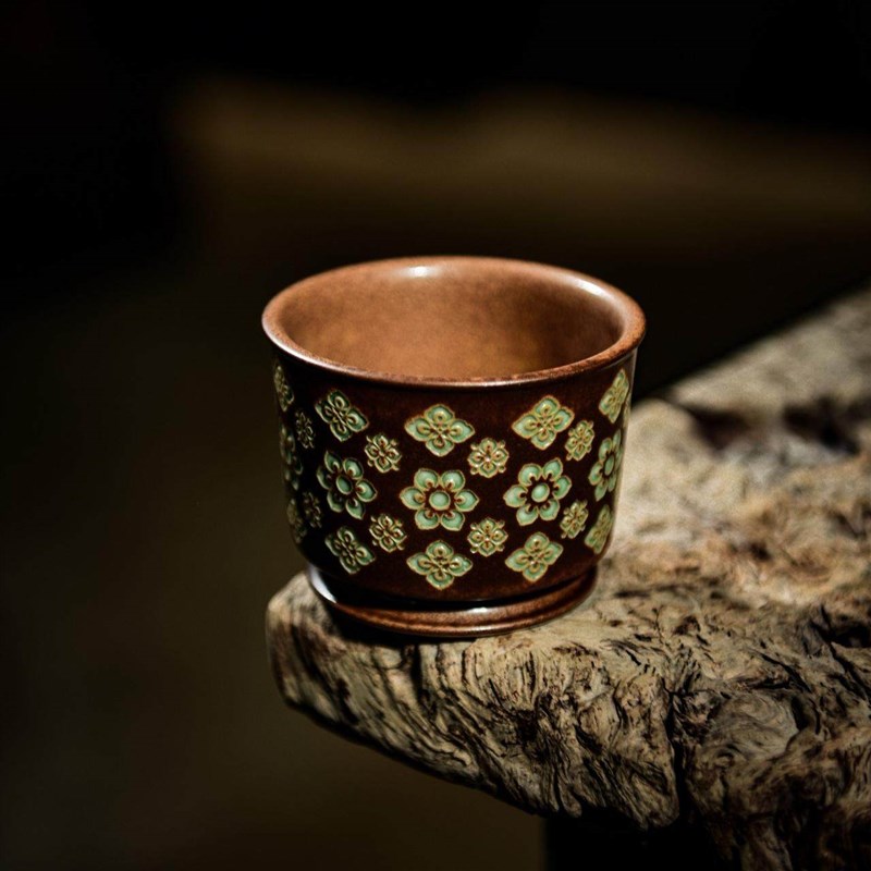 瓷茶记李斌大唐宝相花手s工容天杯拿铁拉花咖啡杯中式主人杯品茗
