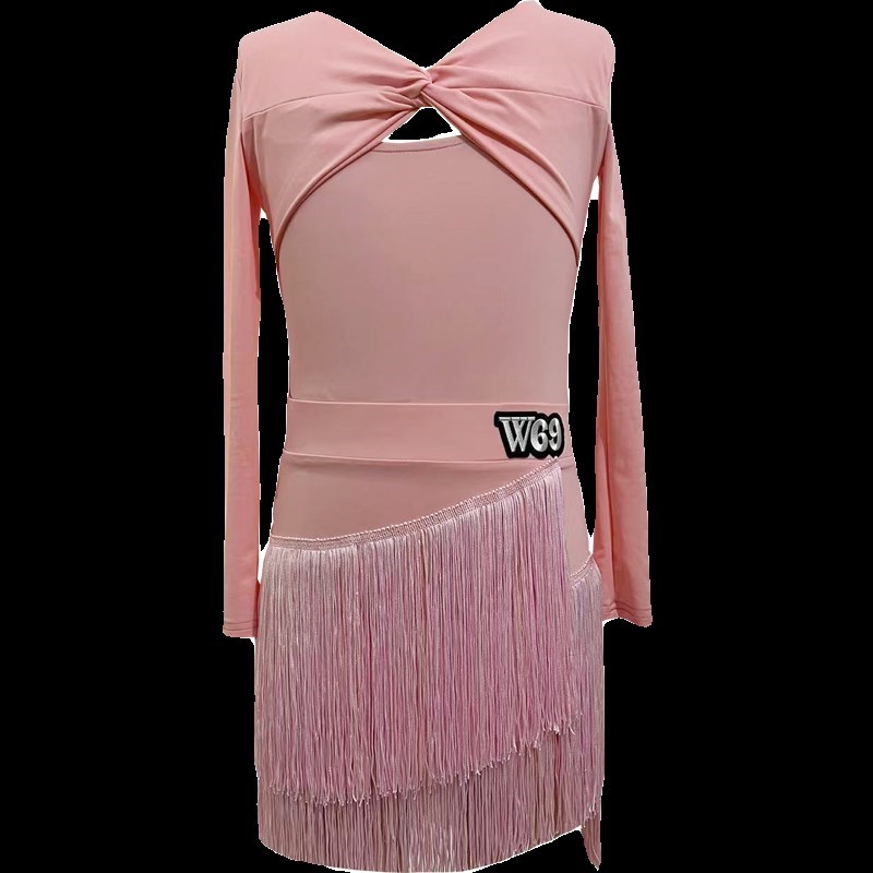 W69儿童拉丁舞练功服女舞蹈训练服流苏少儿拉丁舞服表演服装