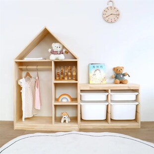 儿童衣柜收纳柜蒙氏儿童房实木挂衣G架男孩女孩小衣橱婴儿储物柜