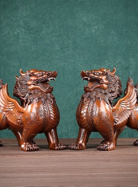 紫铜貔貅摆件一对中式家居客厅办公室装饰品开业乔迁礼品