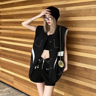 黑色夏天薄款女马甲外搭2024新款春秋设计感小众时髦洋气宽松马夹