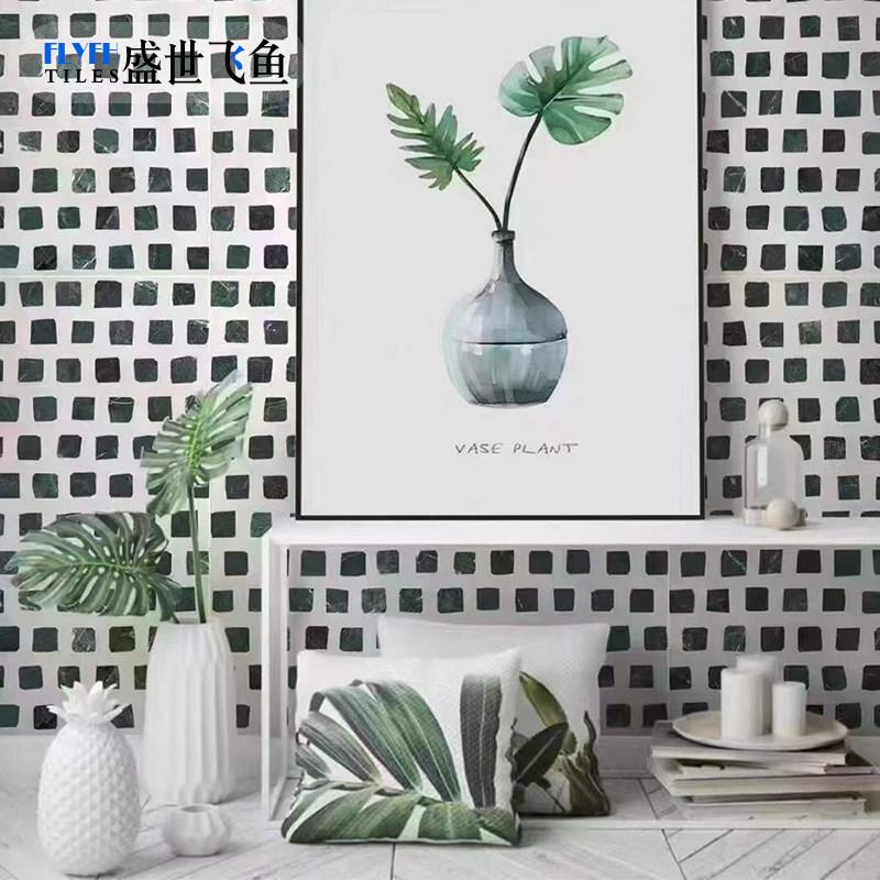 素色微水泥卫生间厕所瓷砖墨绿色水磨石地砖米格花纹花砖浴室墙砖