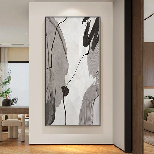 黑白极简艺术挂画玄关竖款装饰画入户走廊尽头挂画简约抽象壁画