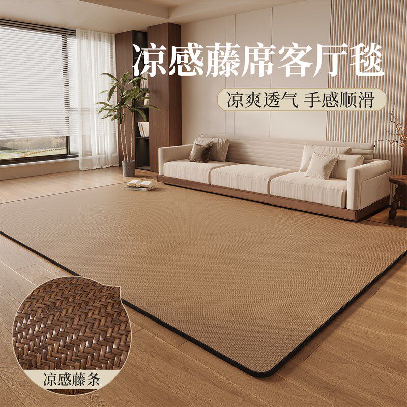 藤编凉席地毯夏季卧室床边地铺家用榻榻米客厅地垫冰藤席子软垫
