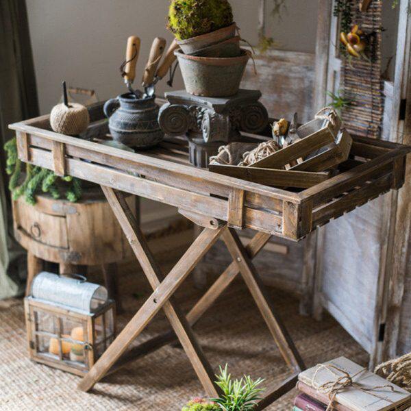 田园木质花架花台花桌工作台操作台杂货花园阳台装饰陈列收纳架子