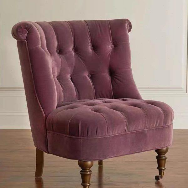 高端复古轻奢紫色实木滑轮布艺单人位纽扣沙发椅洽谈椅接待椅组合,住宅家具,布艺沙发,淘宝优惠券,粉丝福利购,淘宝优惠卷