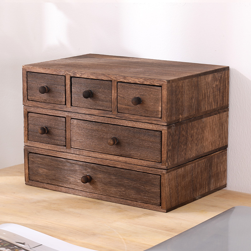 实木桌面收纳盒显示器增高置物架首饰抽屉整理迷你学生.文具可叠