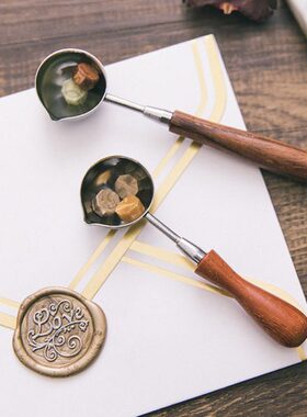 Rosy Posy复古火漆勺子加厚耐用金属勺大容量木柄火漆勺 火漆用品