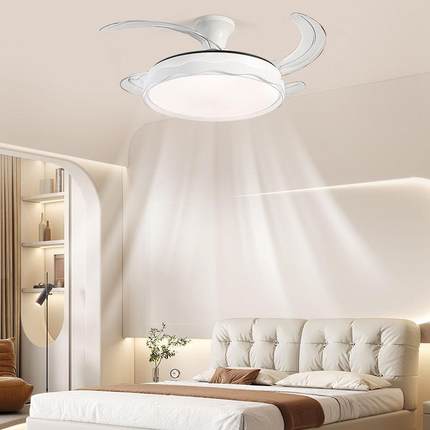 餐厅灯风扇灯隐形一体214吊灯扇卧室灯中古诧寂胡桃木纹电顶扇风