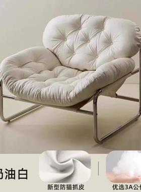 单人沙发椅奶极简轻奢易家WYW具客厅懒简人休闲躺色椅油中古风黑