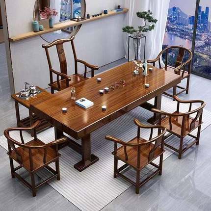 7实木具茶桌大板W茶台茶茶桌椅组合家用办公一体茶几OKL套装一