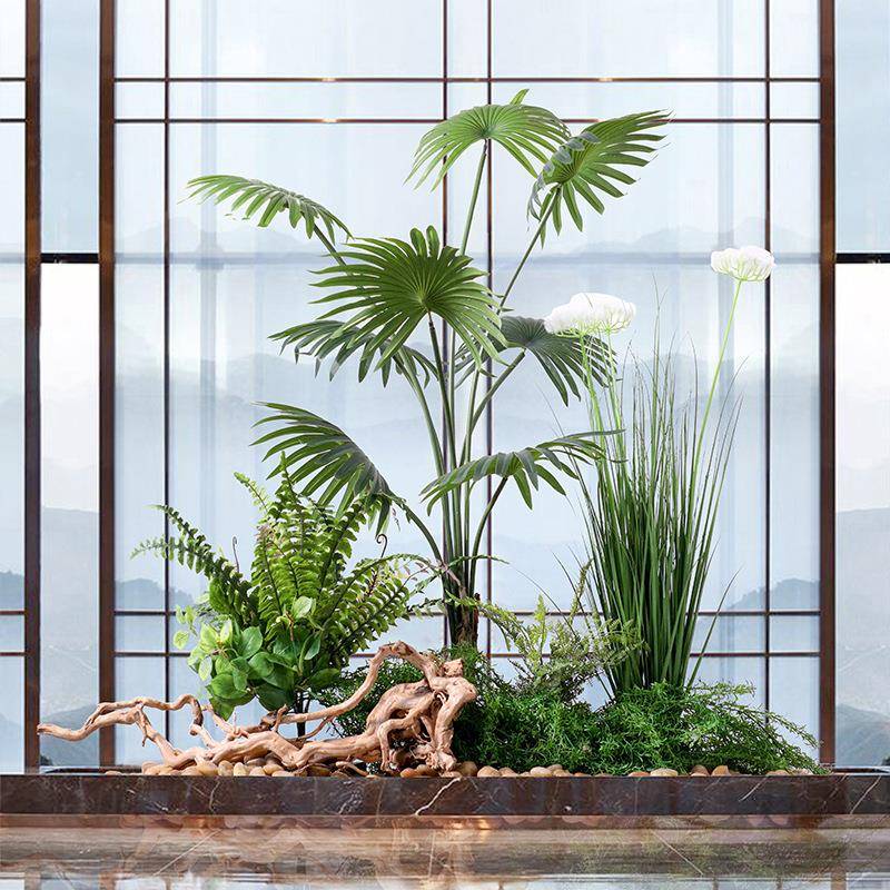 仿假植物造景装饰室内楼梯下角落真地绿TB680564植转景观餐厅盆栽
