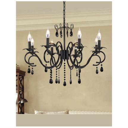 法复古蜡烛室吊美式客厅灯餐厅卧简约个性灯铁式433艺黑色水晶灯