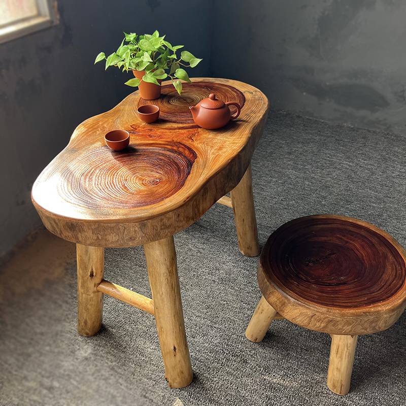 N5小型餐桌 实木香樟木阳台小桌家用吃饭喝茶茶桌根雕桌民宿风批